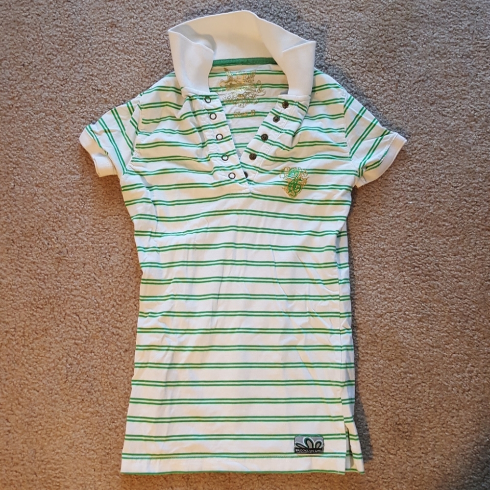 Green and white striped polo, sz S